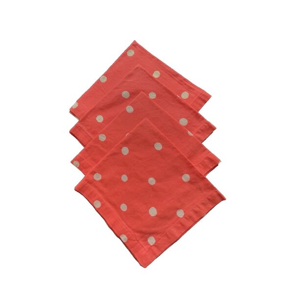 Set 4 KATE SPADE New York POLKA DOT Napkins 100% Cotton Orange White 20 x 20 - Picture 2 of 5